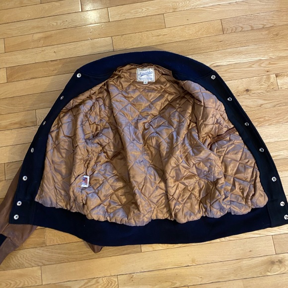 Golden Bear Navy Wool and Brown Leather Varsity Jacket Made in USA Size M - Picture 3 of 5